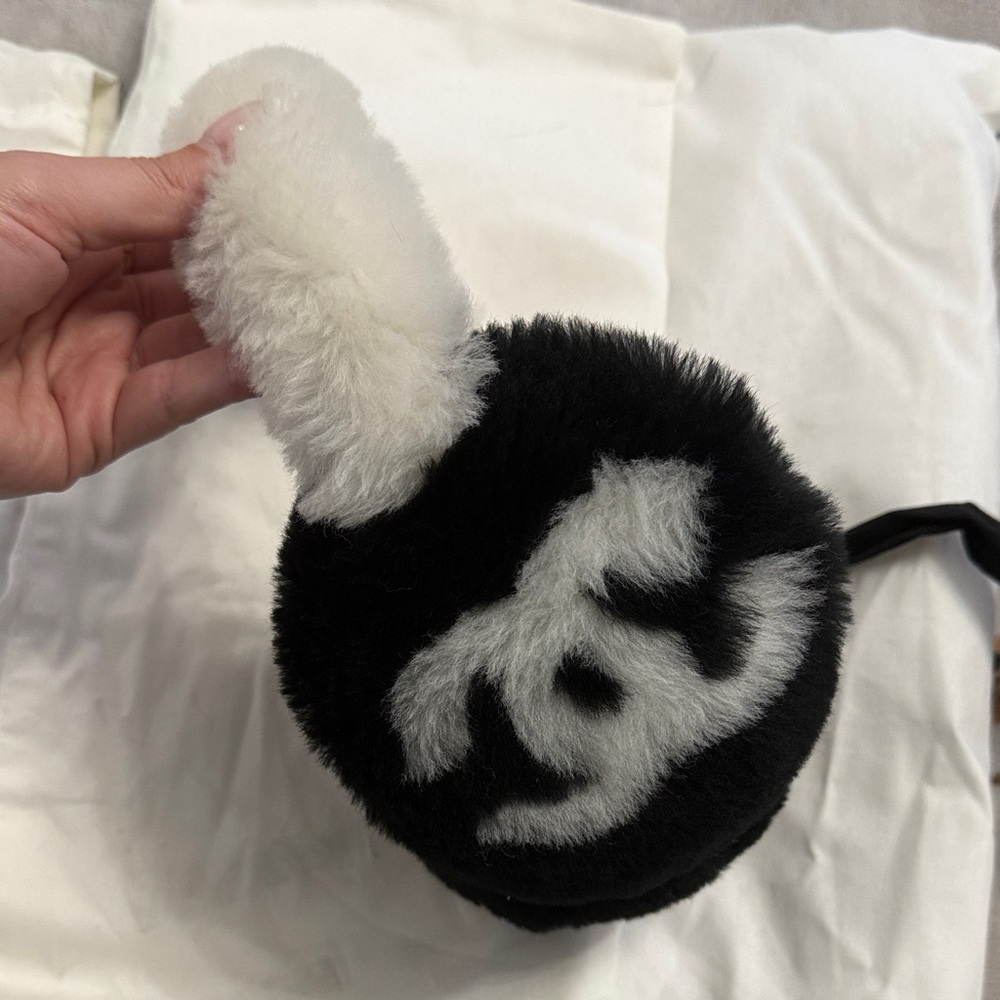 CHANEL Black and White Plush Earmuffs